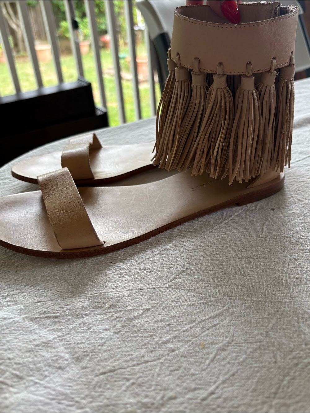 Loeffler Randall Leather Fringe Ankle Cuff Sandals | Size 9.5B | Excellent - Picture 2 of 2